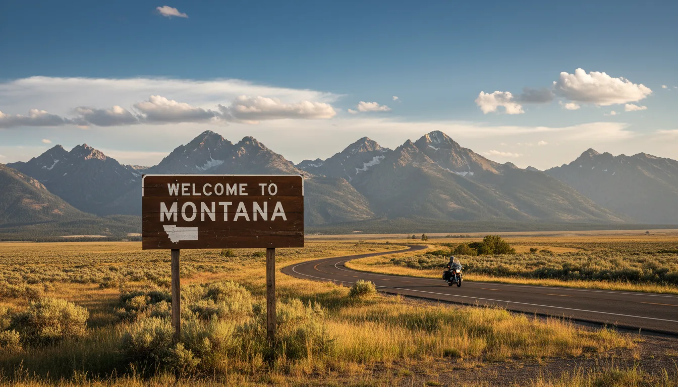 Welcome to Montana road sign representing tax-free vehicle registration