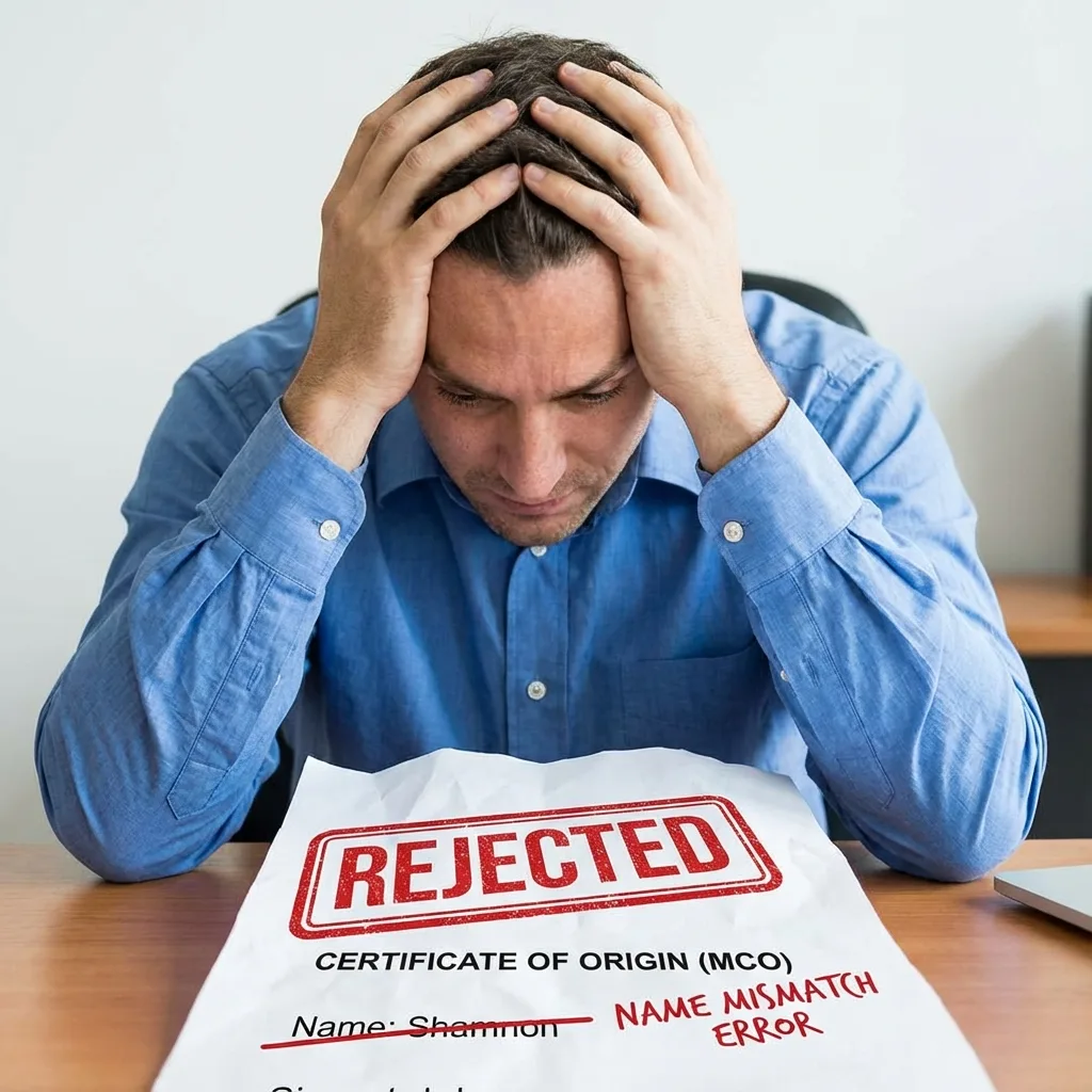 Rejected MCO certificate showing common transfer mistakes