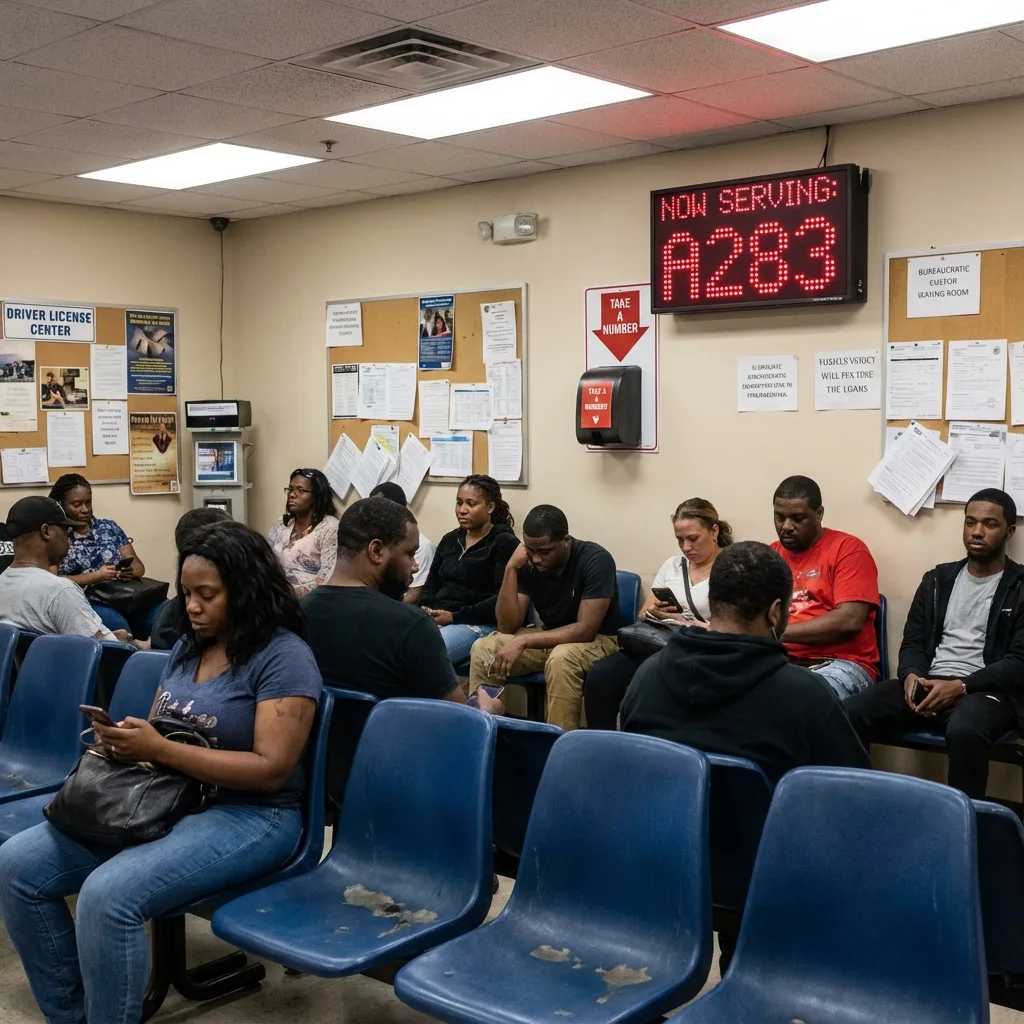 Crowded PennDOT DMV waiting room Pennsylvania vehicle registration