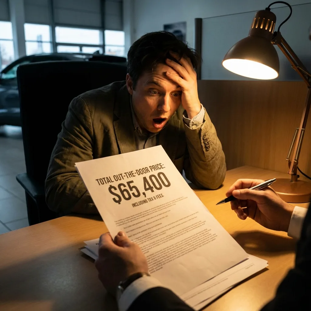 Person shocked by Pennsylvania vehicle tax at car dealership finance desk