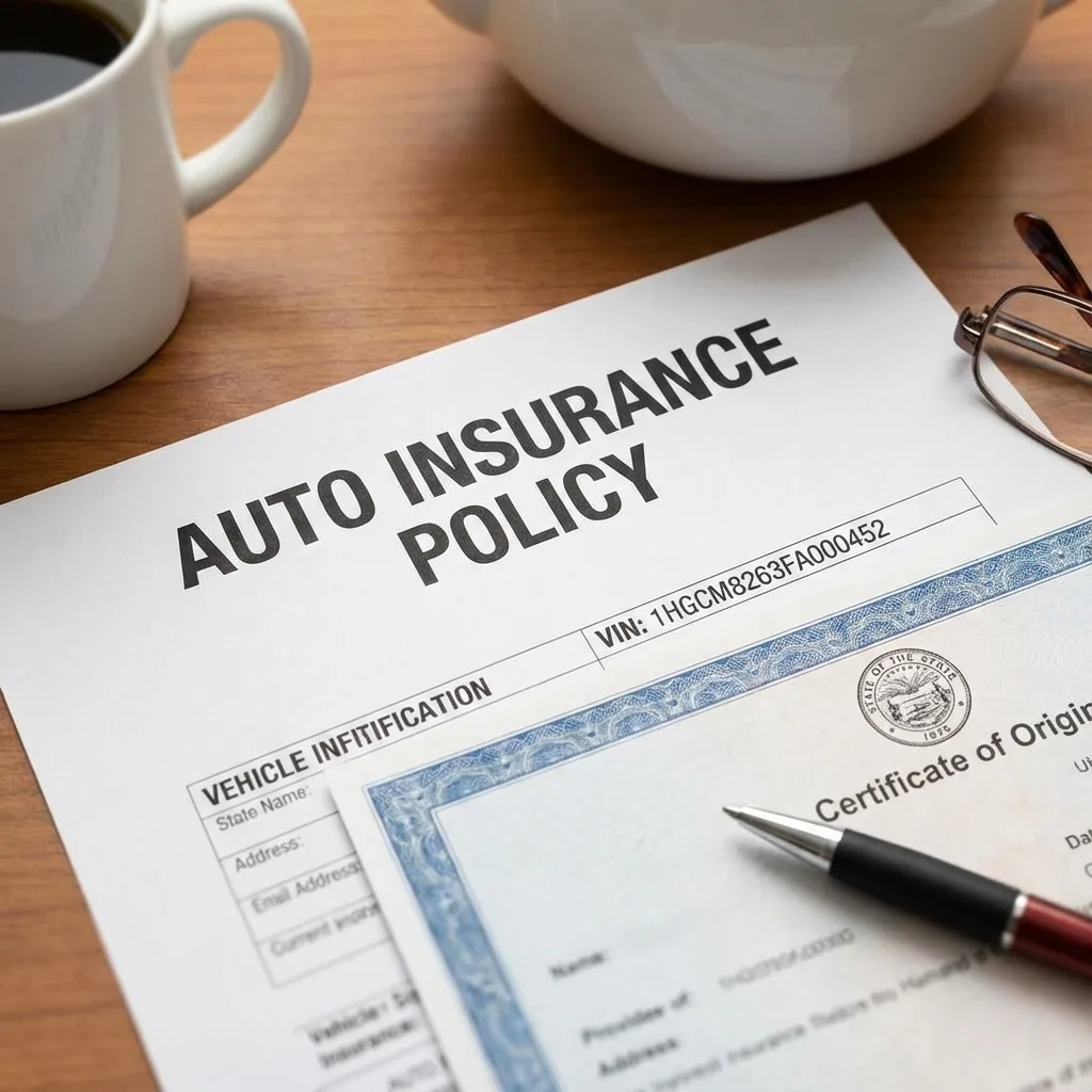 insurance policy document vin number vehicle identification coverage certificate of origin title