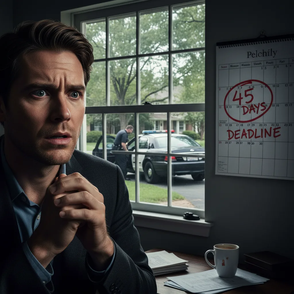 Calendar showing 45-day deadline with police checking plates