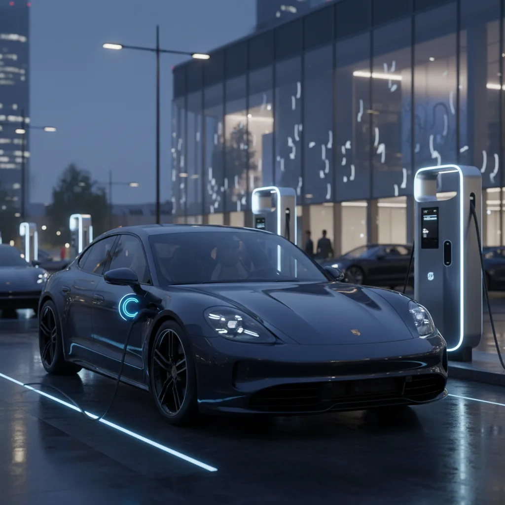 Porsche Taycan Turbo S at EV charging station