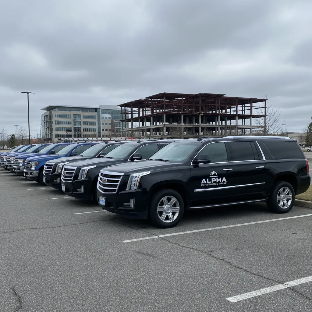 Fleet of business trucks and executive SUVs facing heavy property tax