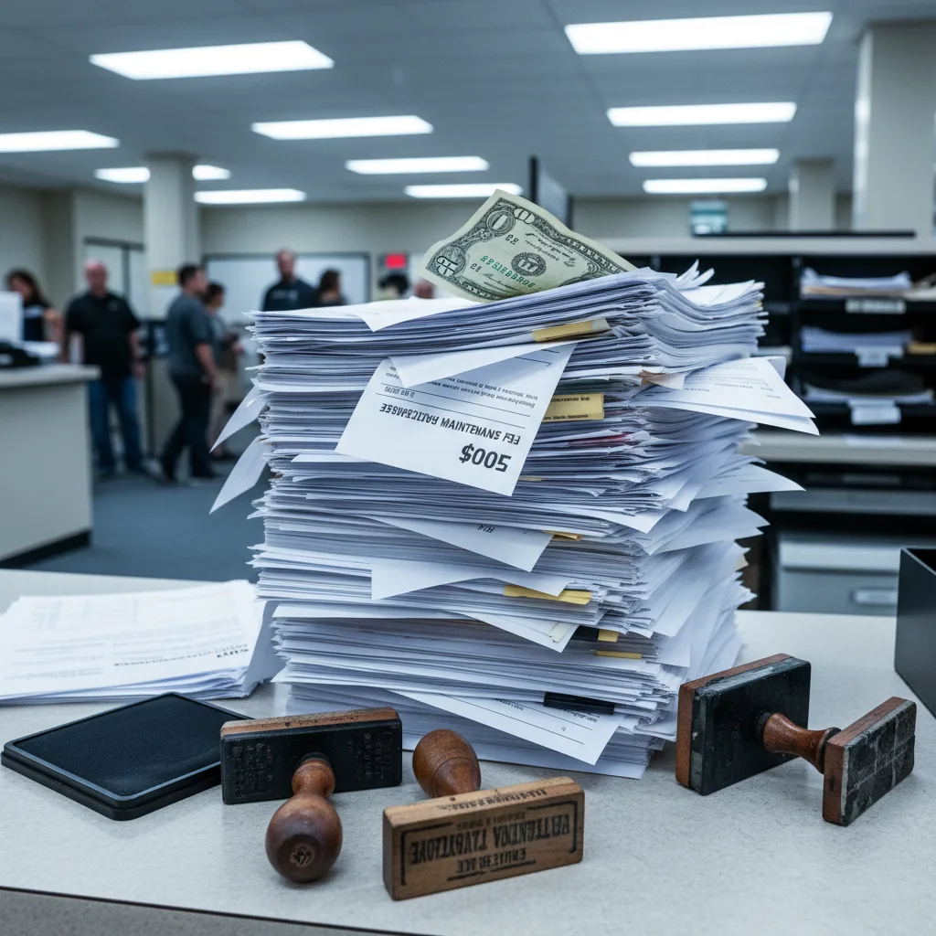 DMV paperwork and Infrastructure Maintenance Fee documents