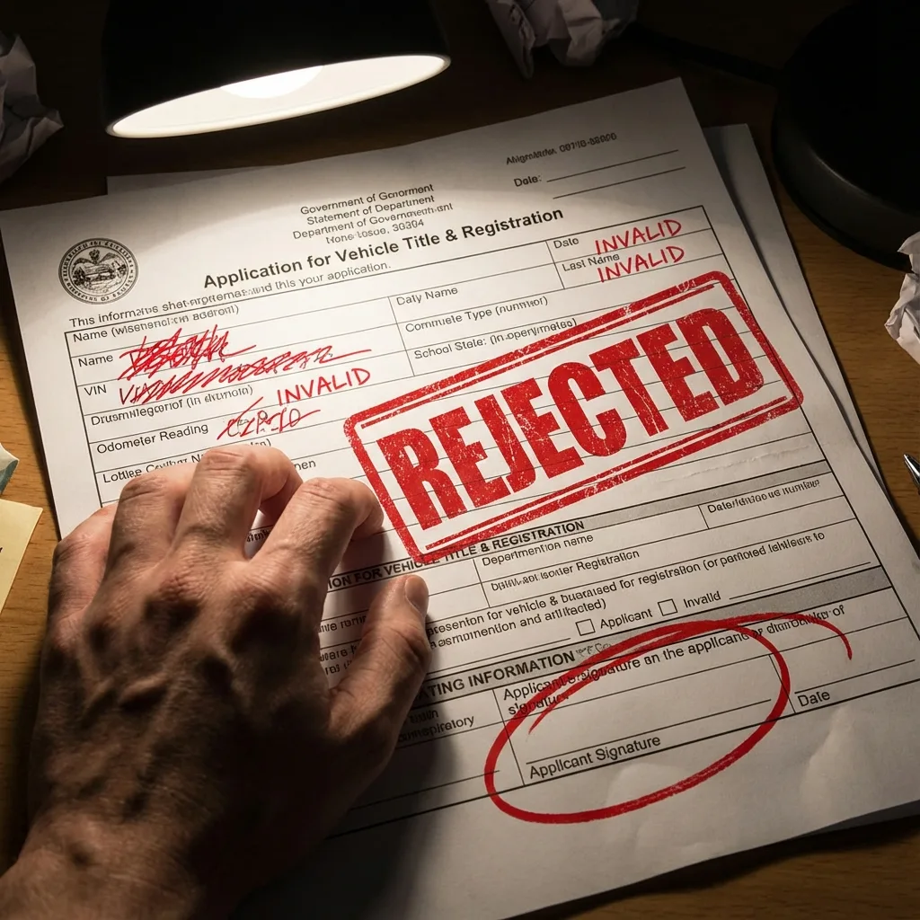 Rejected certificate of origin document with missing signature stamp