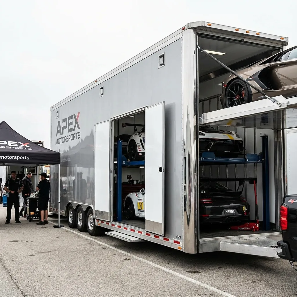 stacker trailer race cars enclosed aluminum high-value motorsports equipment