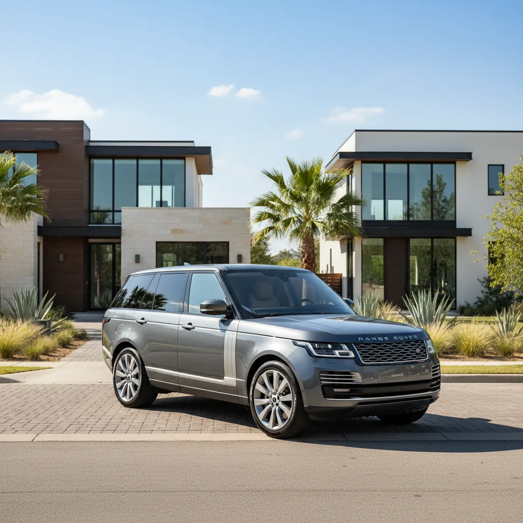 $100,000 luxury SUV parked in upscale Austin Texas neighborhood