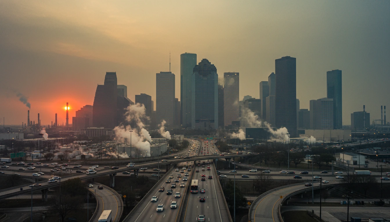 Houston Texas skyline with smog representing vehicle emissions regulations