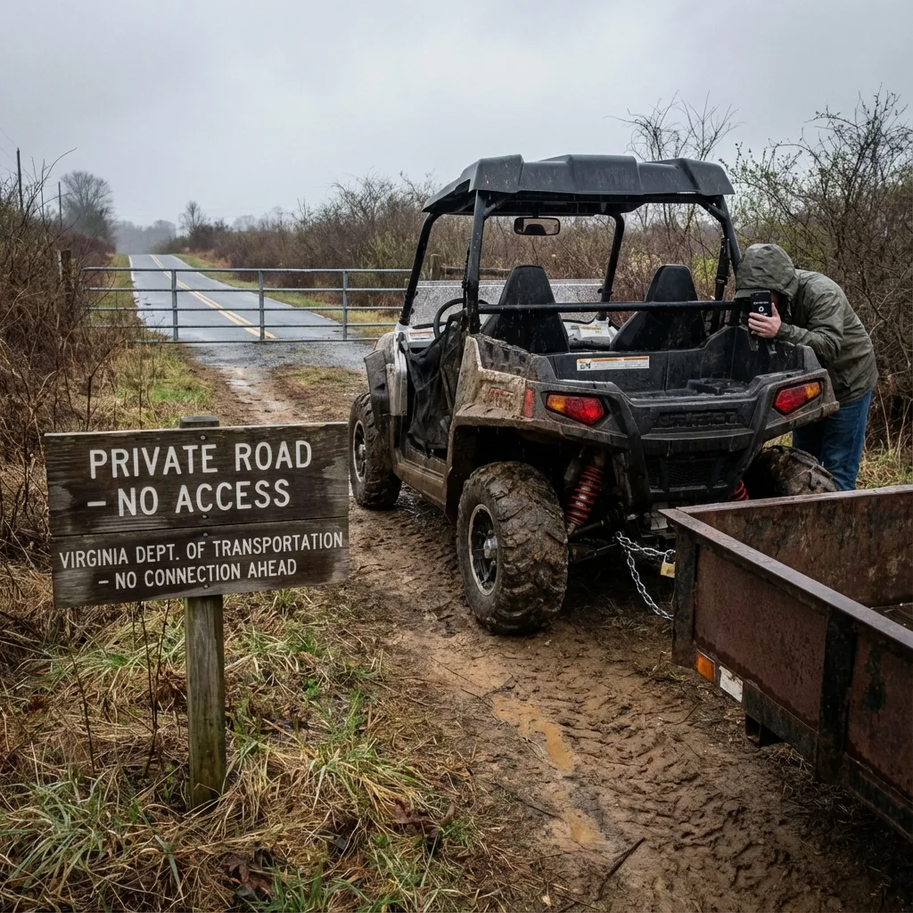 UTV chained to trailer can't drive on Virginia roads restricted tethered restriction