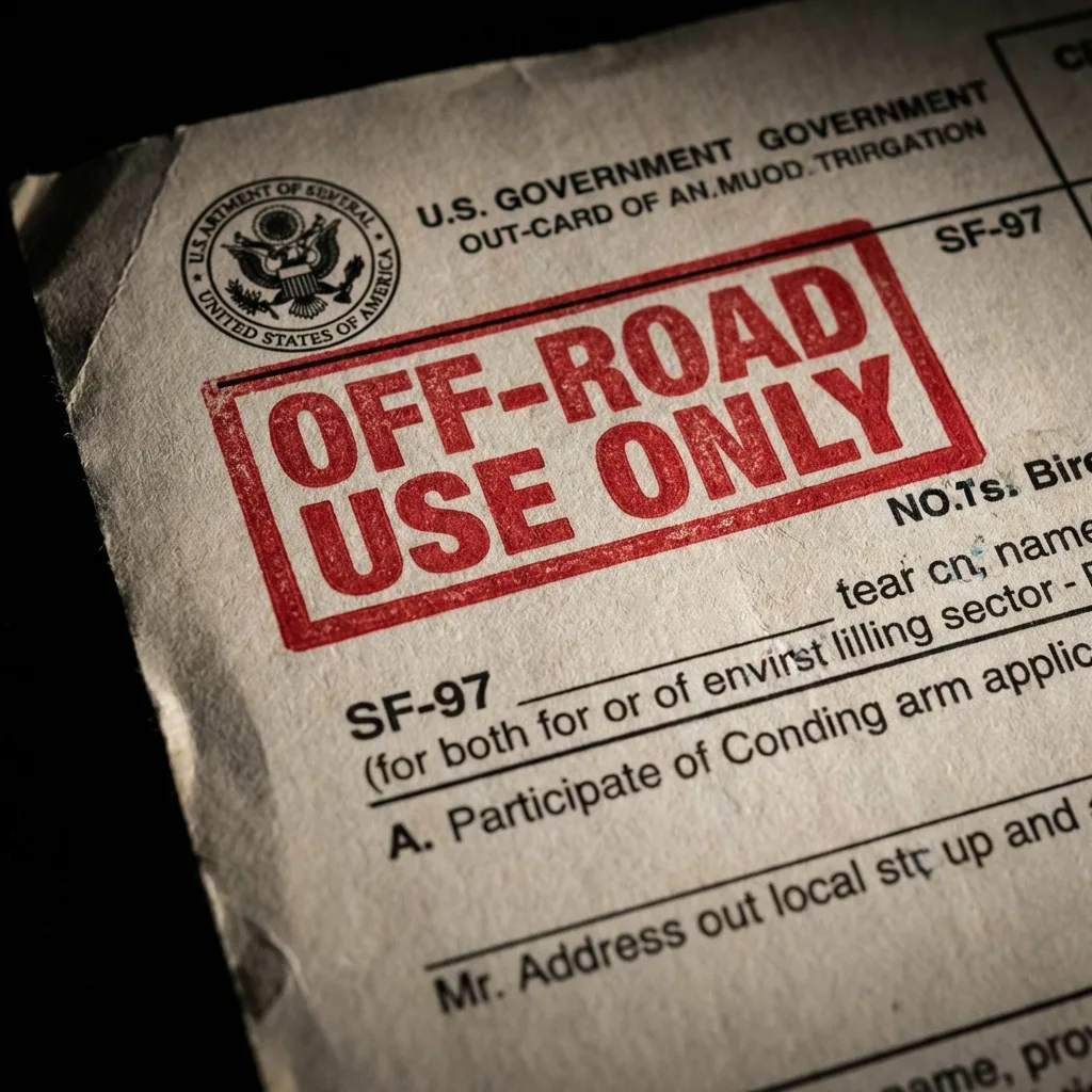 SF97 form stamped with red off-road use only restriction