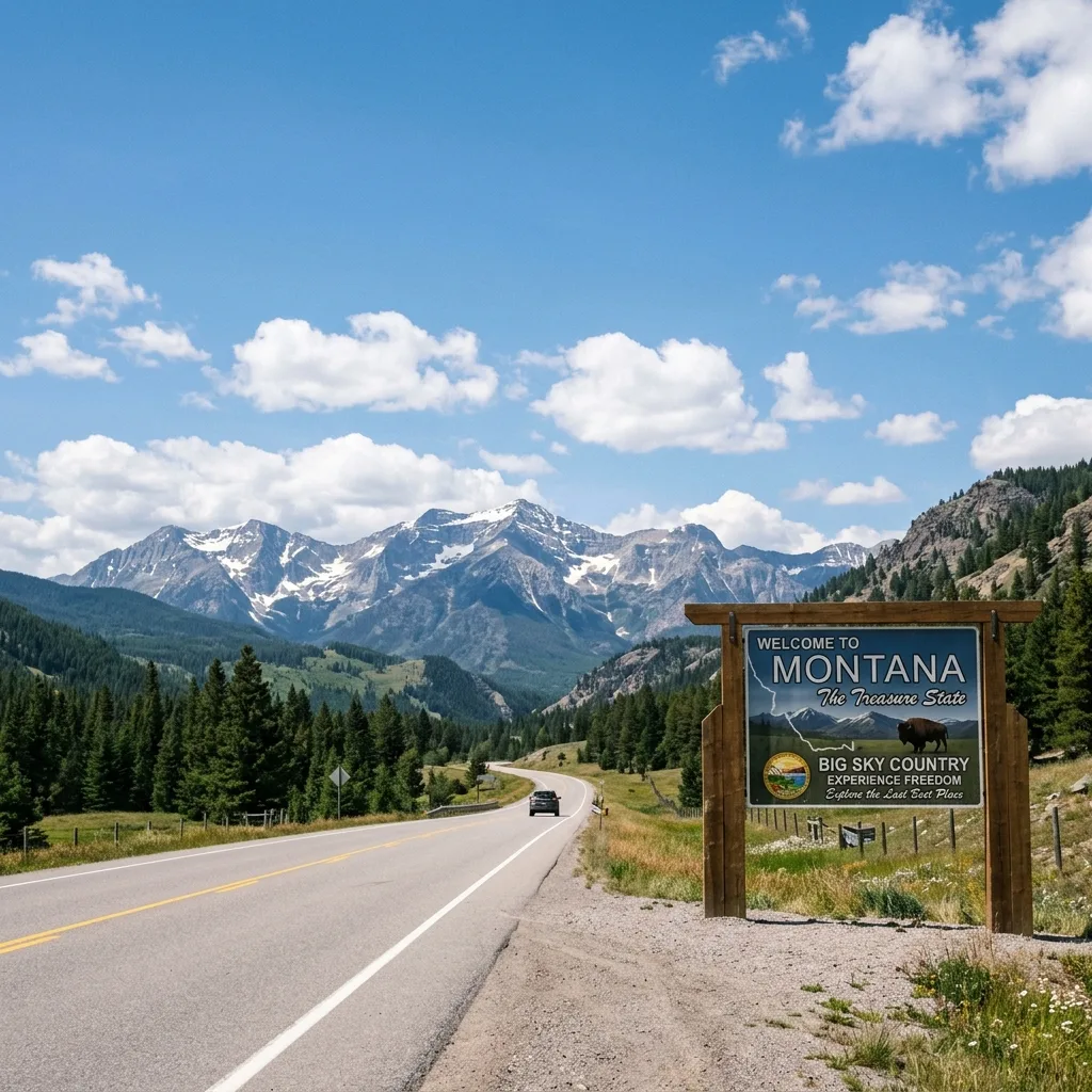 montana welcome sign highway freedom from arkansas vehicle tax