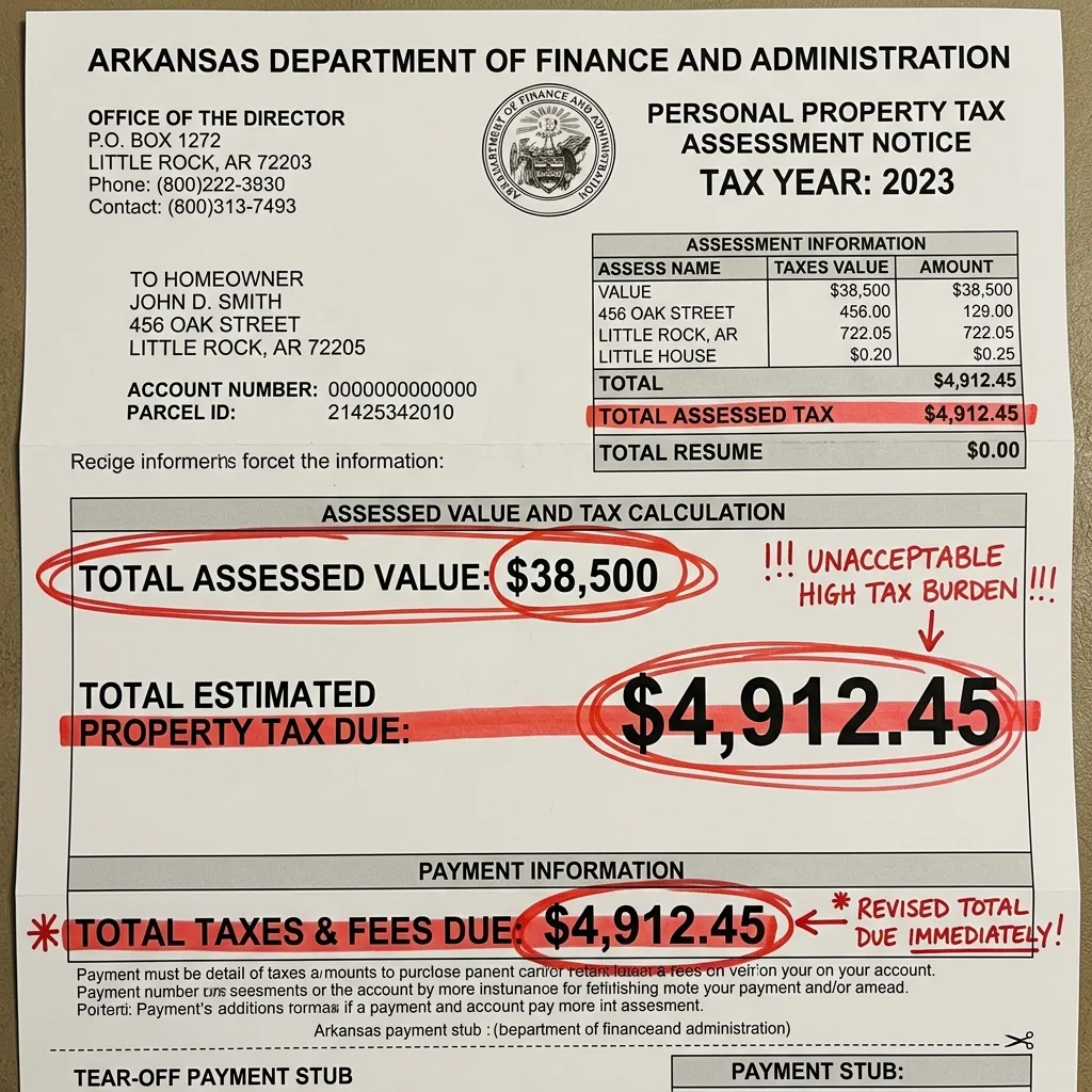 arkansas vehicle tax assessment notice dfa personal property tax bill
