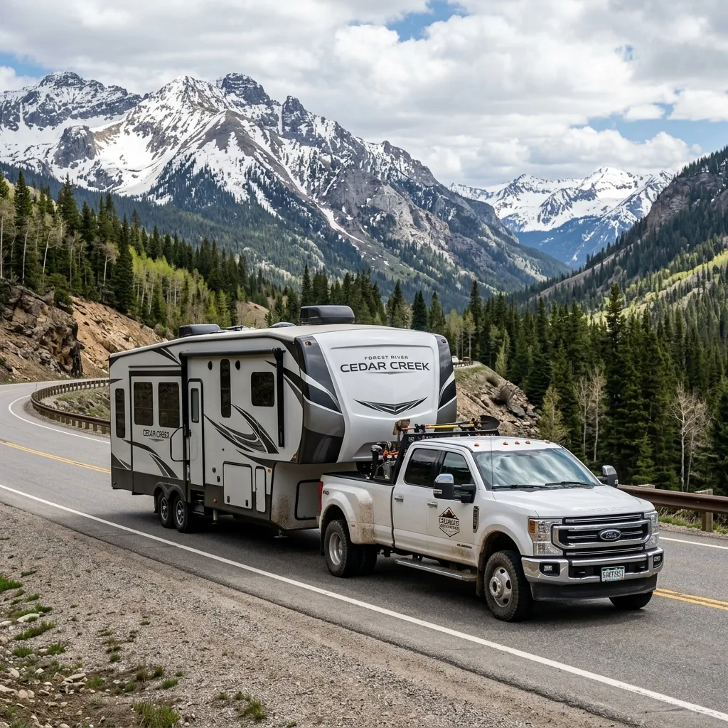 Ford F-350 contractor trucks in Colorado mountains — fleet SOT annual vehicle tax cost
