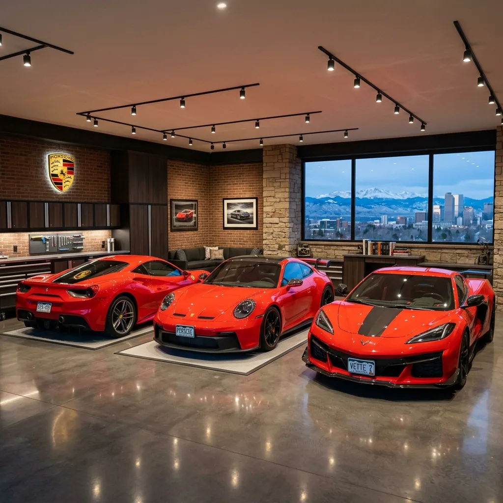 Sports car collection in Denver garage — Colorado vehicle tax Montana LLC collector savings