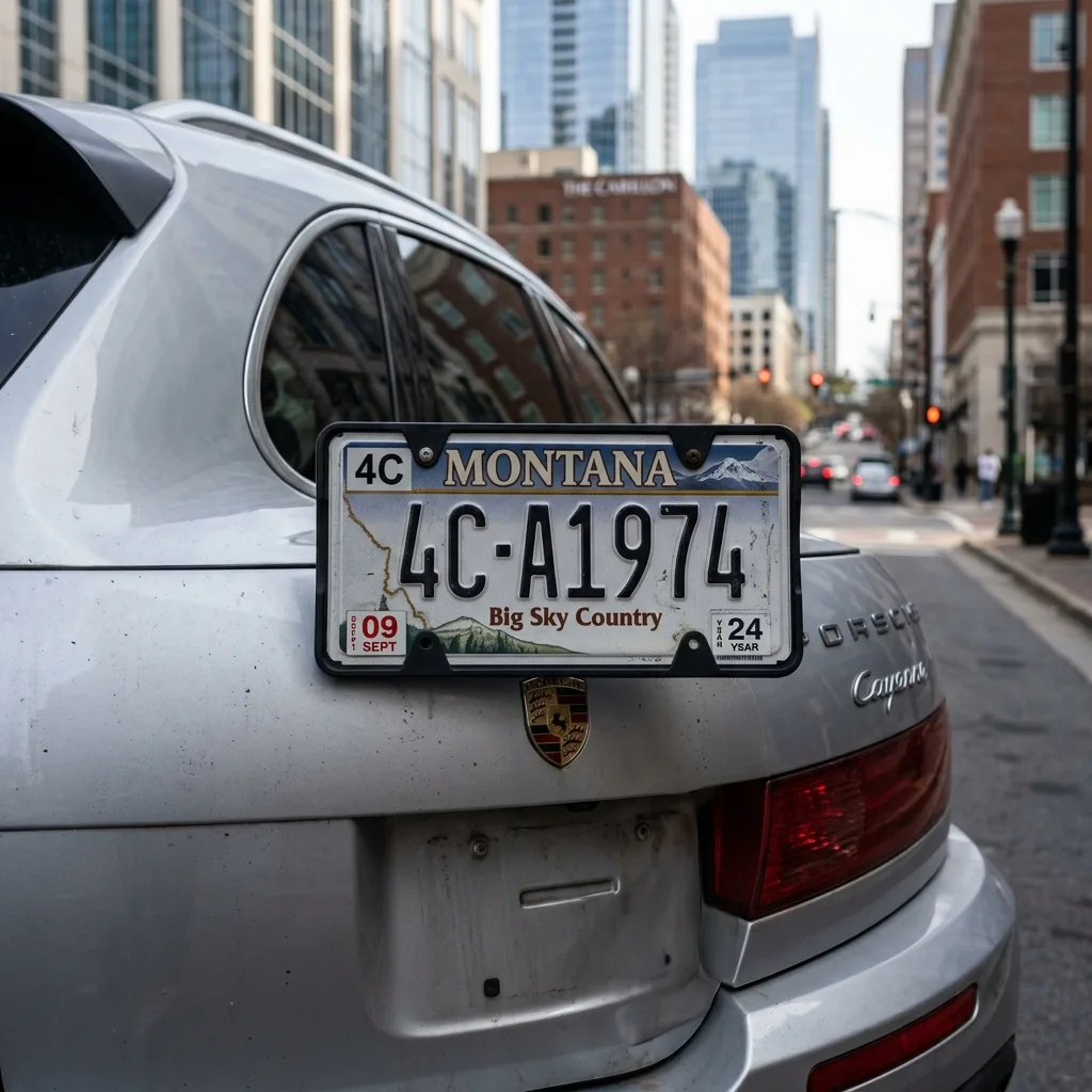 Montana license plate Porsche Charlotte North Carolina vehicle registration