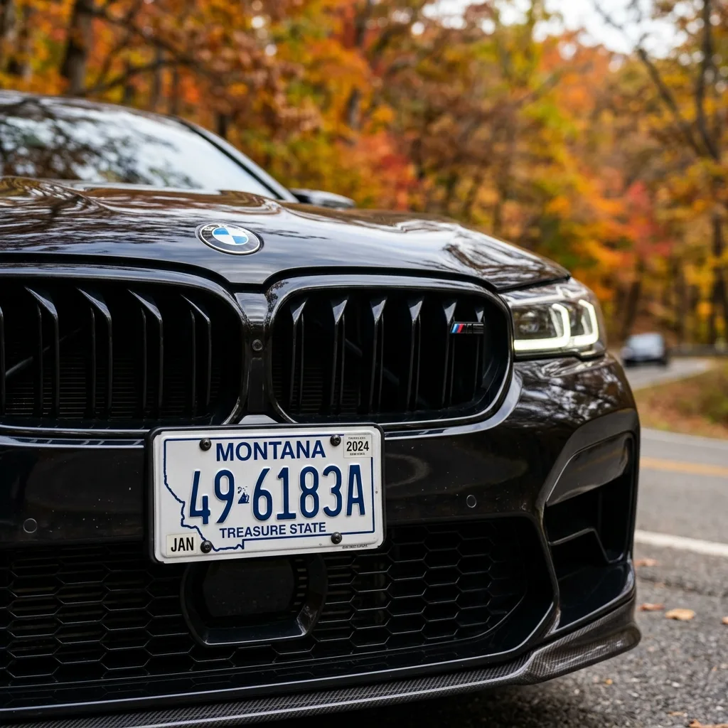 Montana license plate BMW Virginia autumn vehicle registration