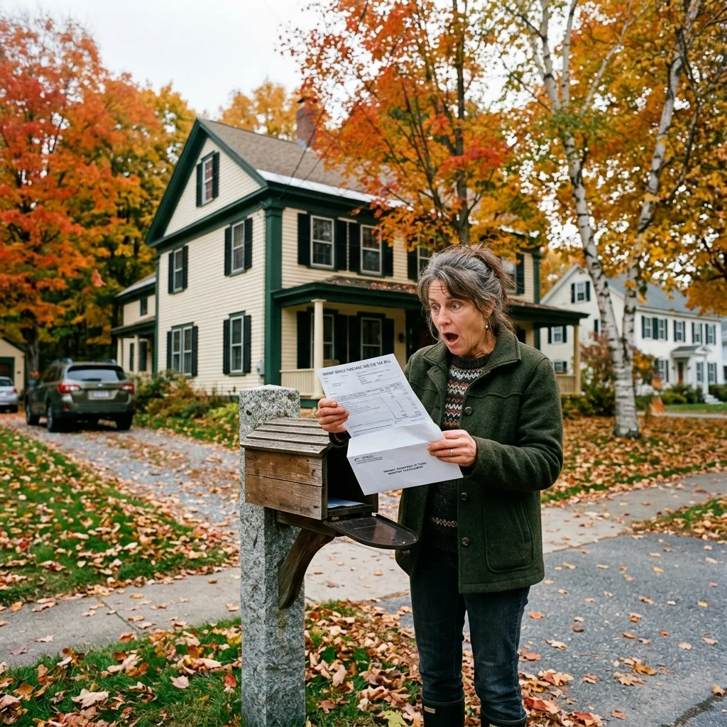 Vermont vehicle tax bill shock homeowner mailbox autumn foliage Burlington
