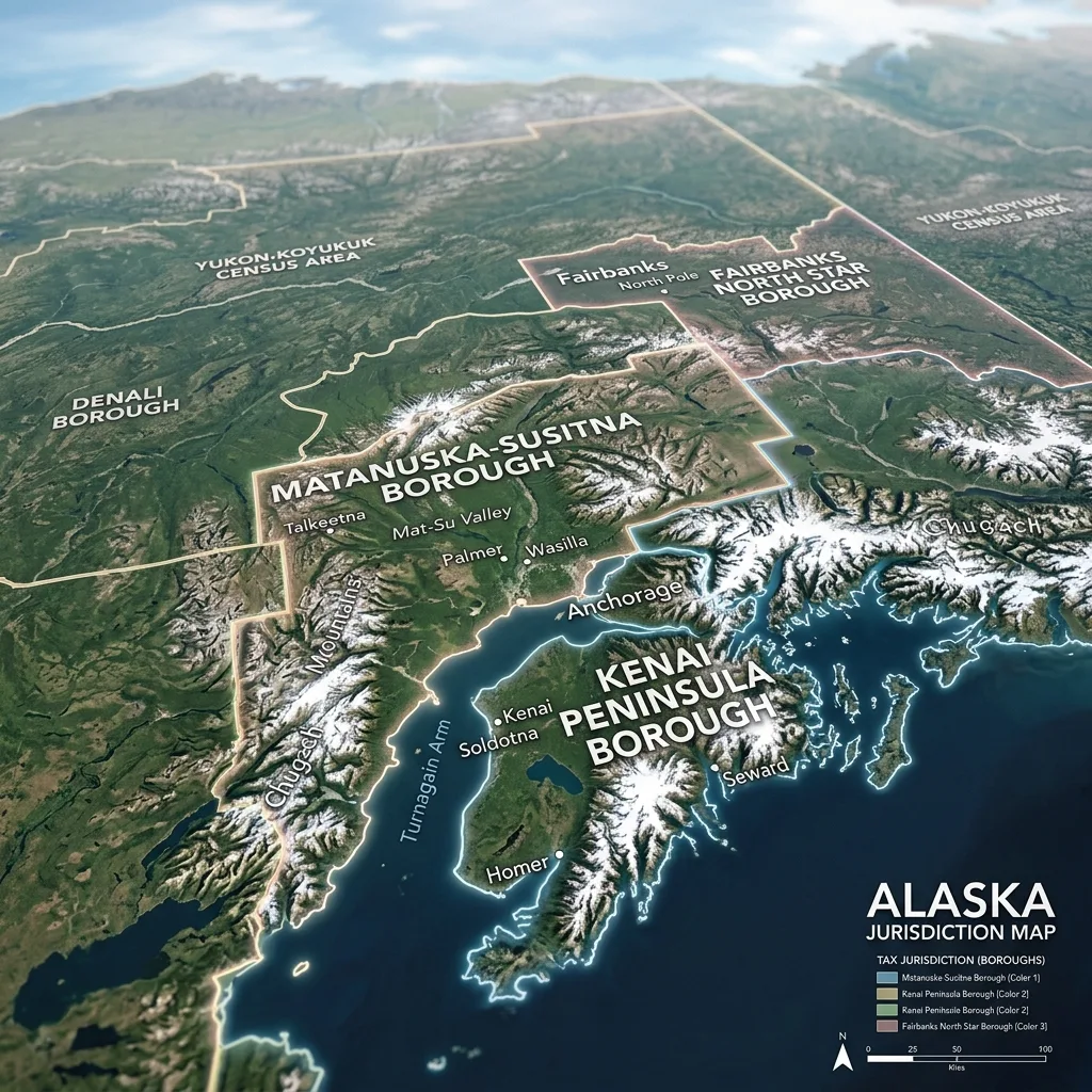 Alaska borough map Matanuska-Susitna Kenai Peninsula Fairbanks tax jurisdiction alaska vehicle tax