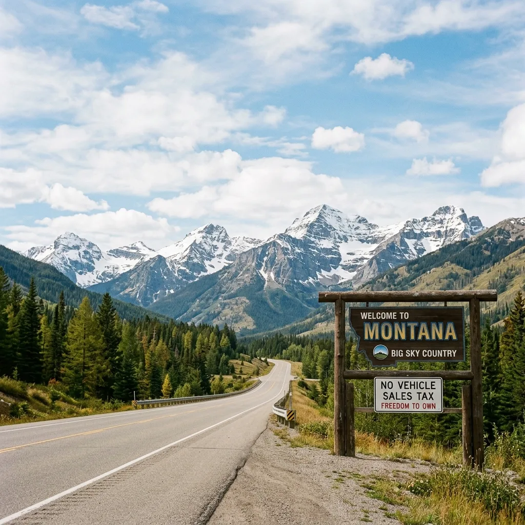 Montana welcome sign Big Sky Country highway no sales tax vehicle registration alaska