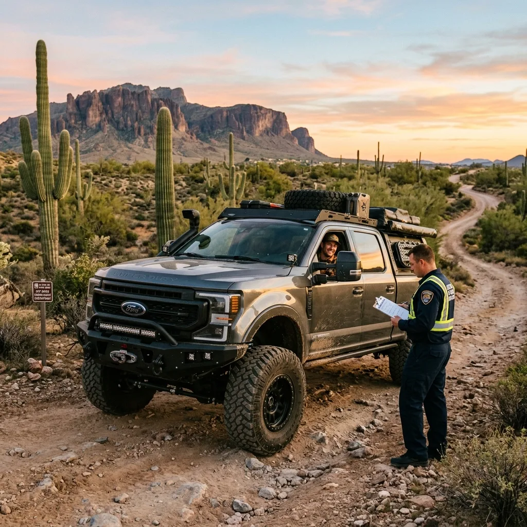 Lifted 4x4 truck with aftermarket modifications in Arizona