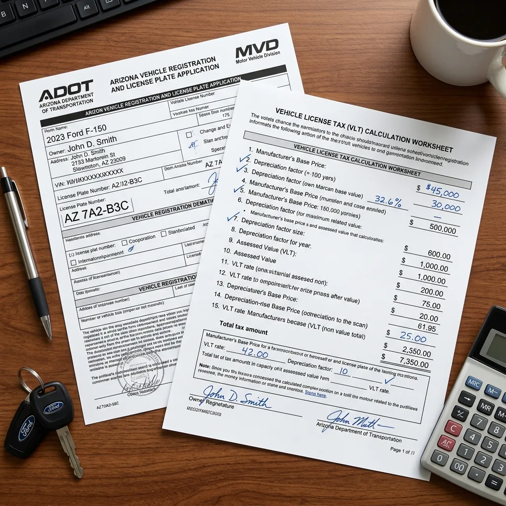 Arizona ADOT vehicle license tax VLT registration document paperwork