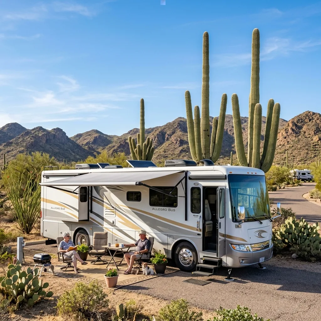 Luxury Class A RV motorhome Arizona desert Sonoran snowbird vehicle tax