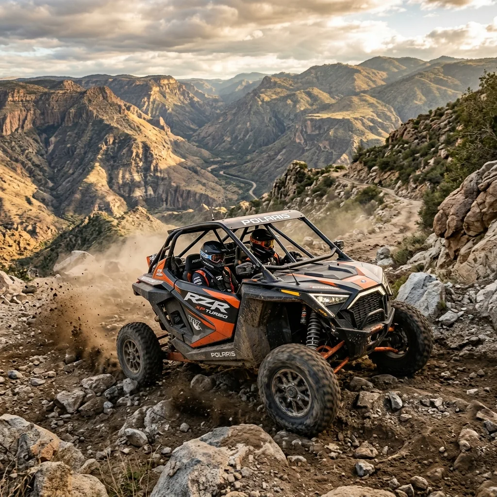 Polaris RZR Pro XP on rocky California mountain trail facing california utv street legal restrictions