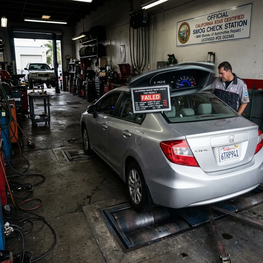 California smog check failed result at BAR inspection station