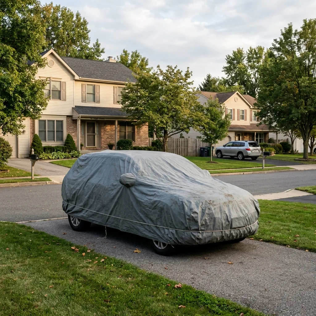 Car stored under tarp for California planned non-operation PNO status