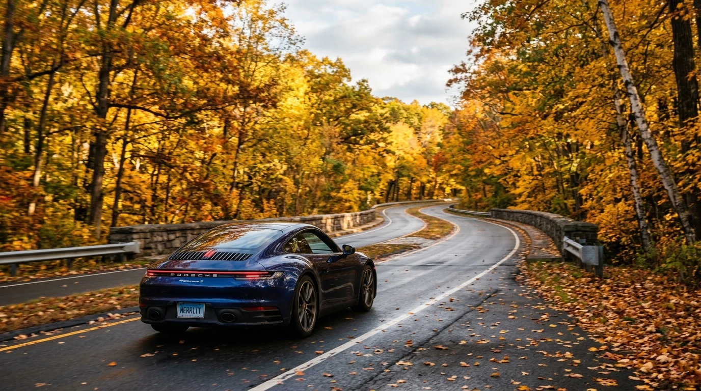 connecticut vehicle tax Merritt Parkway autumn Porsche