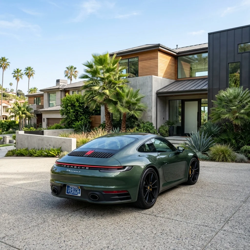 vintage porsche 911 with permanent montana license plate parked at scenic vista