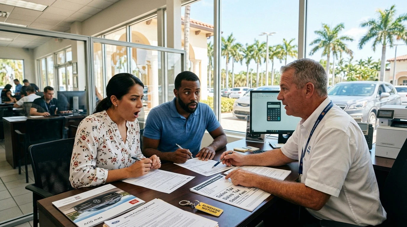 Florida vehicle tax shocked couple at car dealership finance office