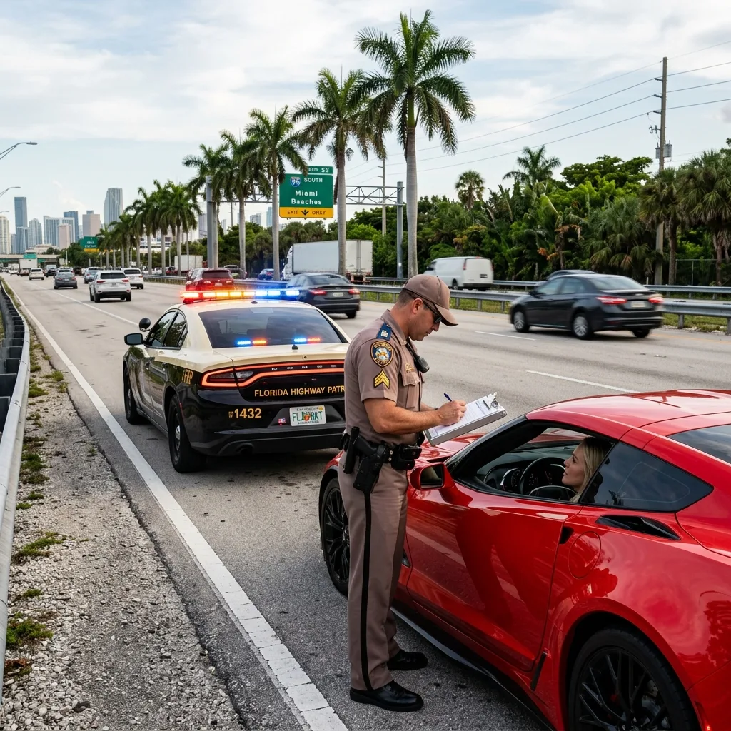 Florida highway patrol officer at traffic stop