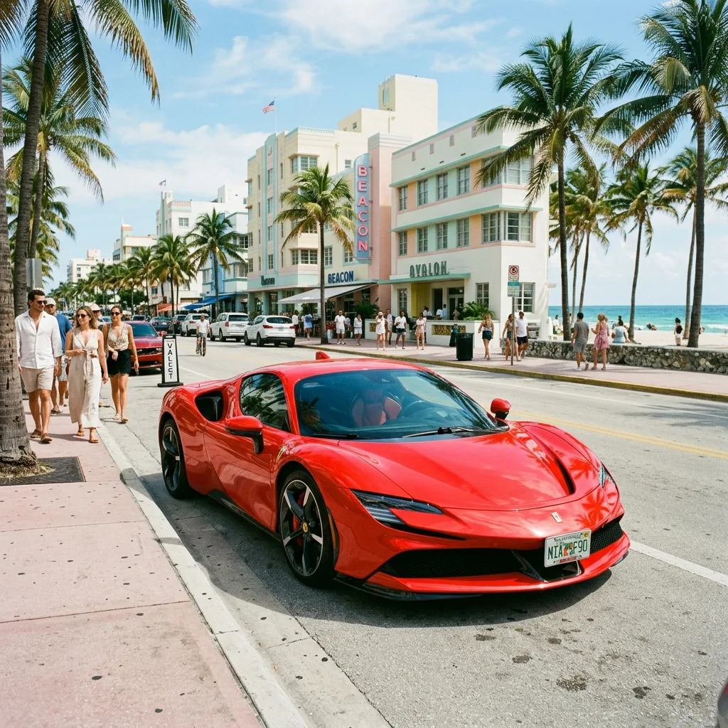 Ferrari exotic car on South Florida Ocean Drive