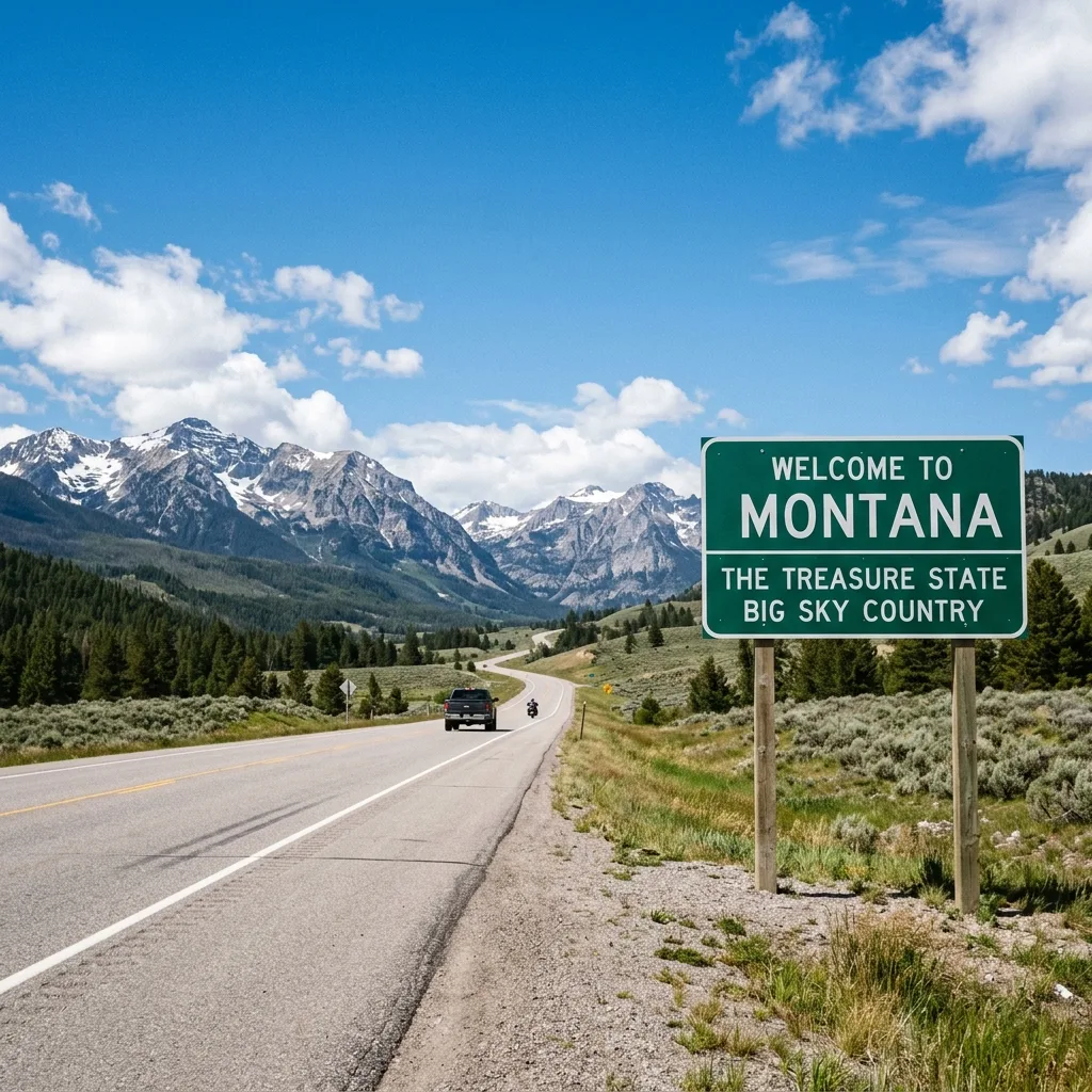 Welcome to Montana highway sign mountain landscape freedom