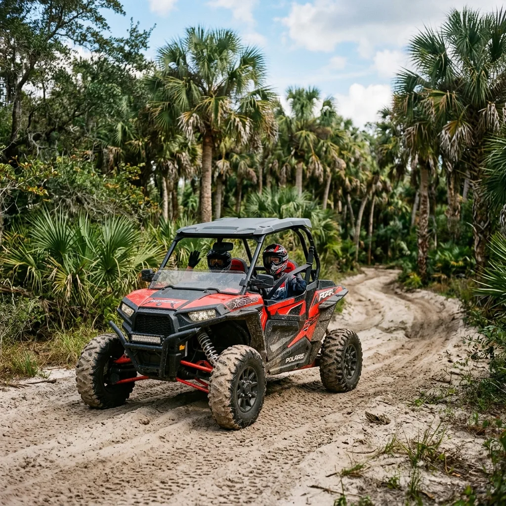 Florida statute book opened to vehicle registration law with UTV in background