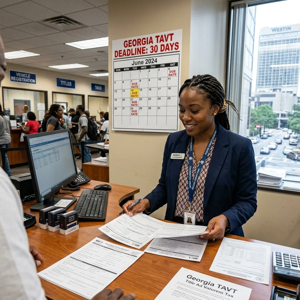 Atlanta county tag office 30-day title transfer deadline georgia vehicle tax TAVT