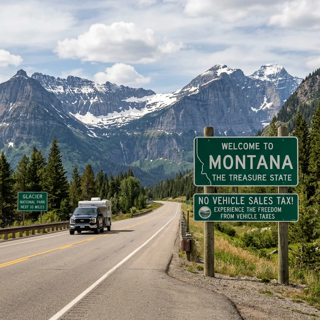 Montana welcome sign Glacier National Park no vehicle sales tax georgia registration