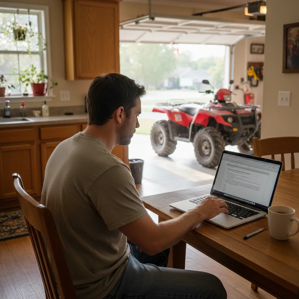 Georgia ATV owner at laptop processing Montana LLC registration paperwork