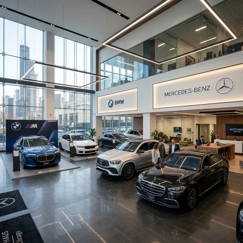 Chicago luxury car dealership showroom Illinois vehicle tax geography gap