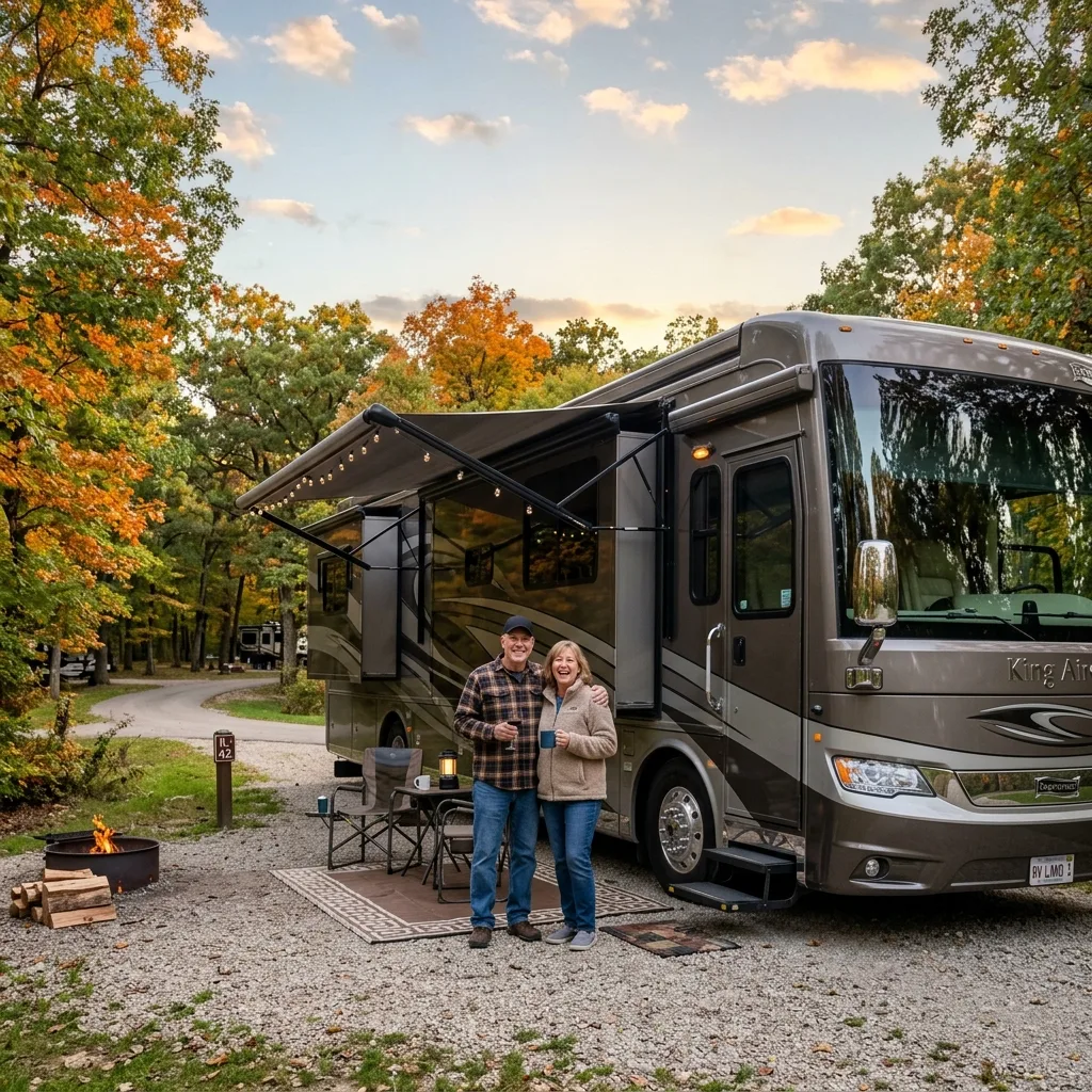Illinois couple luxury motorhome RV campsite vehicle tax savings