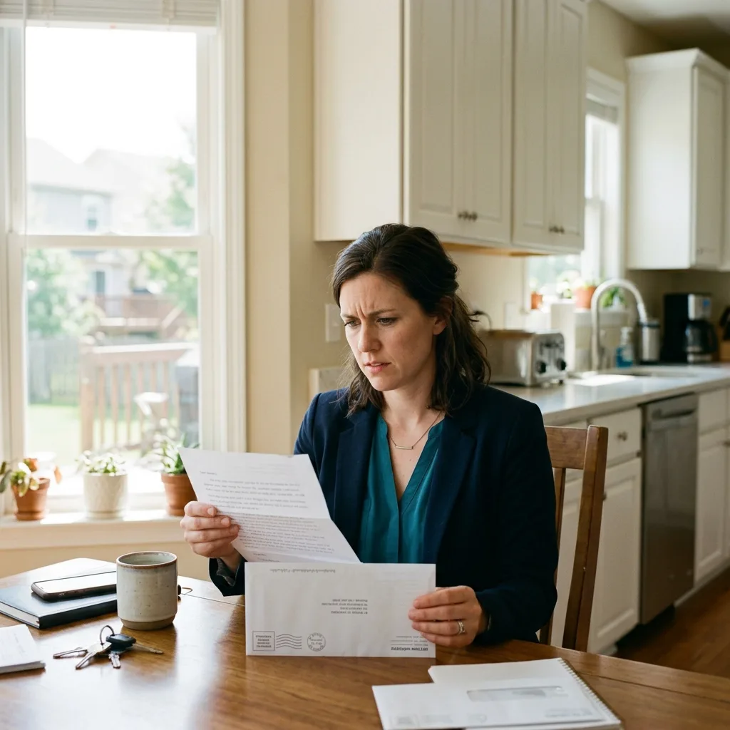 woman reading Indiana vehicle excise tax renewal notice Fishers Indiana home