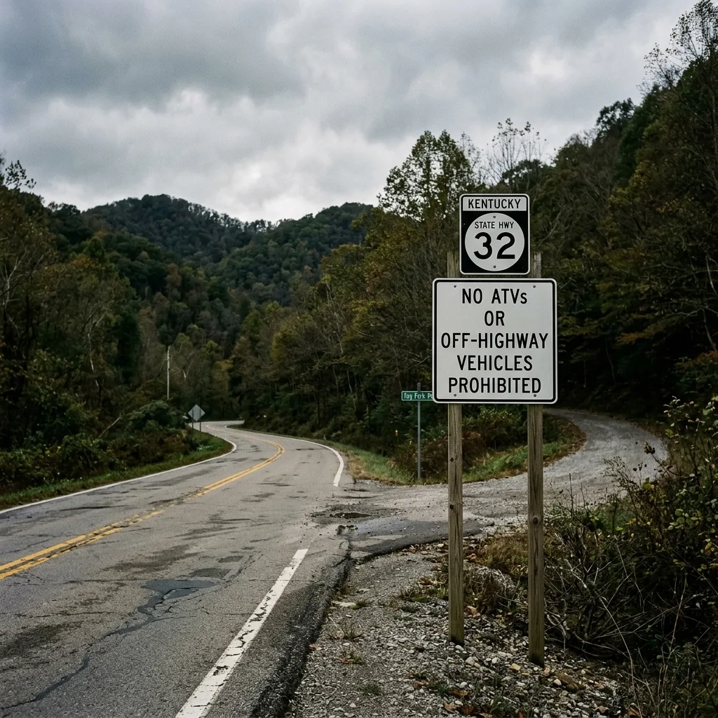 Kentucky highway road sign no ATVs off-highway vehicles prohibited KRS 189.515 eastern Kentucky