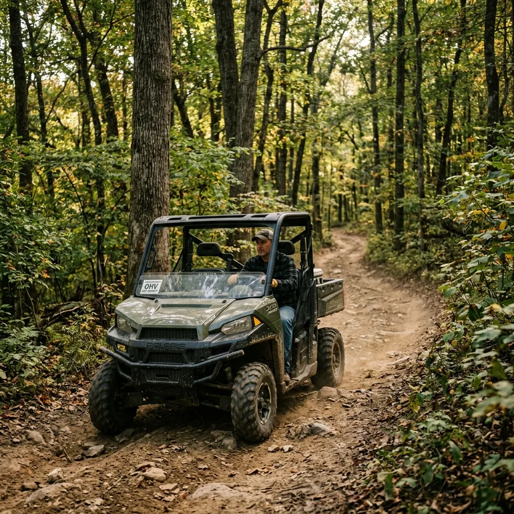 Polaris Ranger UTV Land Between the Lakes OHV forest road trail western Kentucky hardwood trees