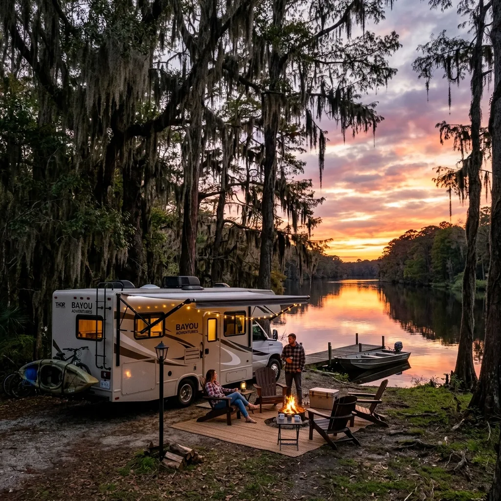 Snowbird couple RV motorhome traveling Louisiana Florida