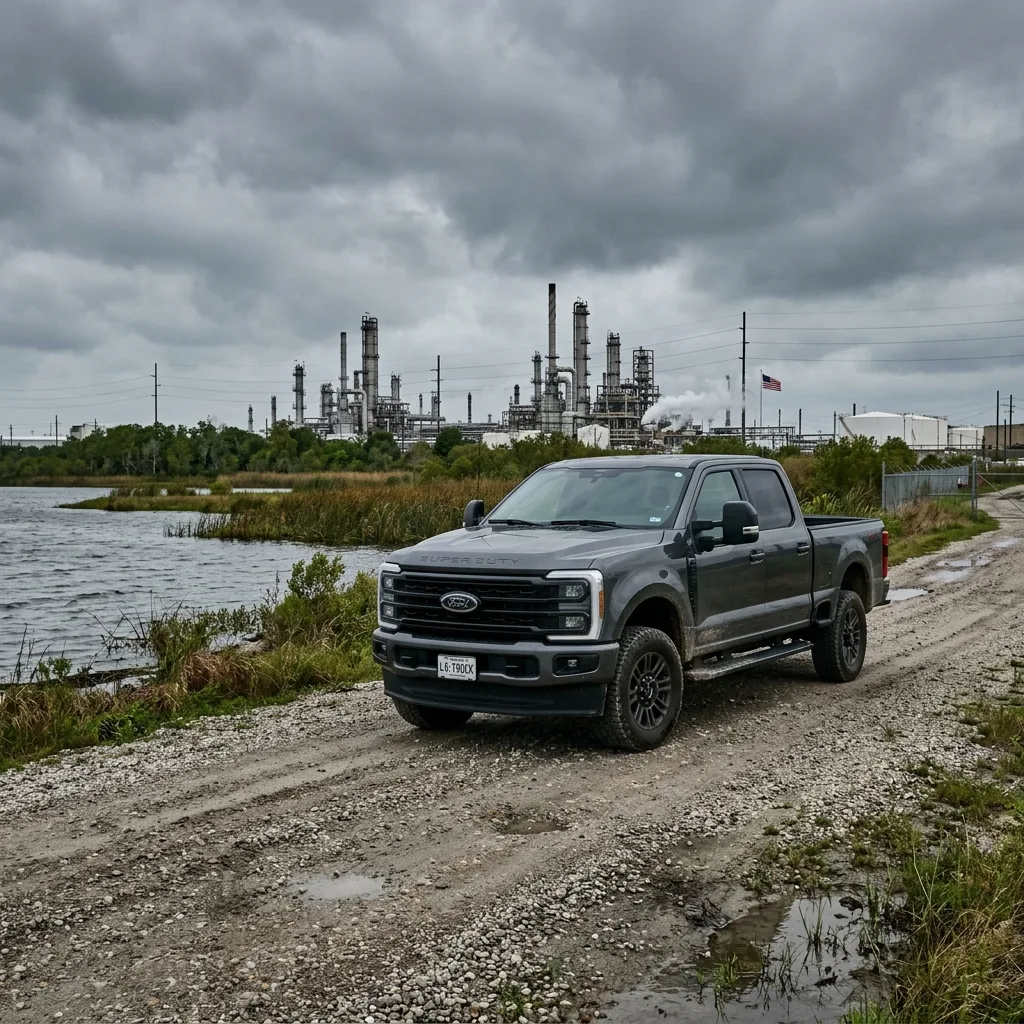 2025 Ford F-250 Super Duty on south Louisiana oil field access road near Lake Charles