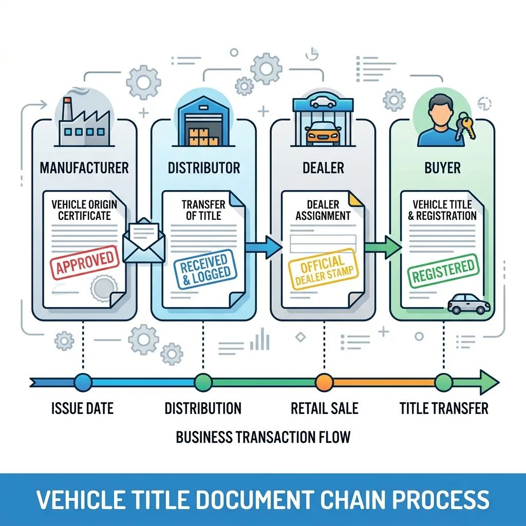 manufacturer certificate of origin document close up showing assignment signatures