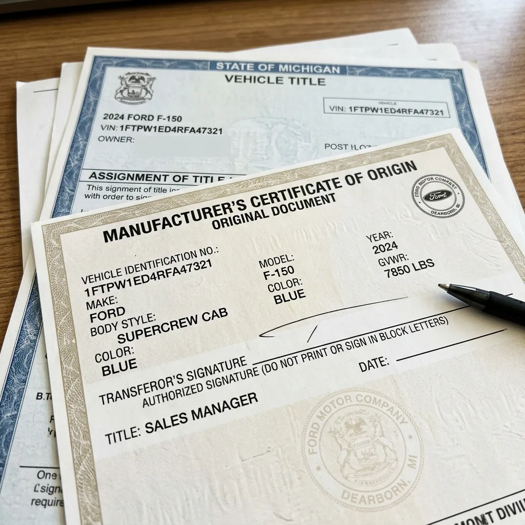 Close-up of MCO Manufacturer Certificate of Origin showing blank signature field