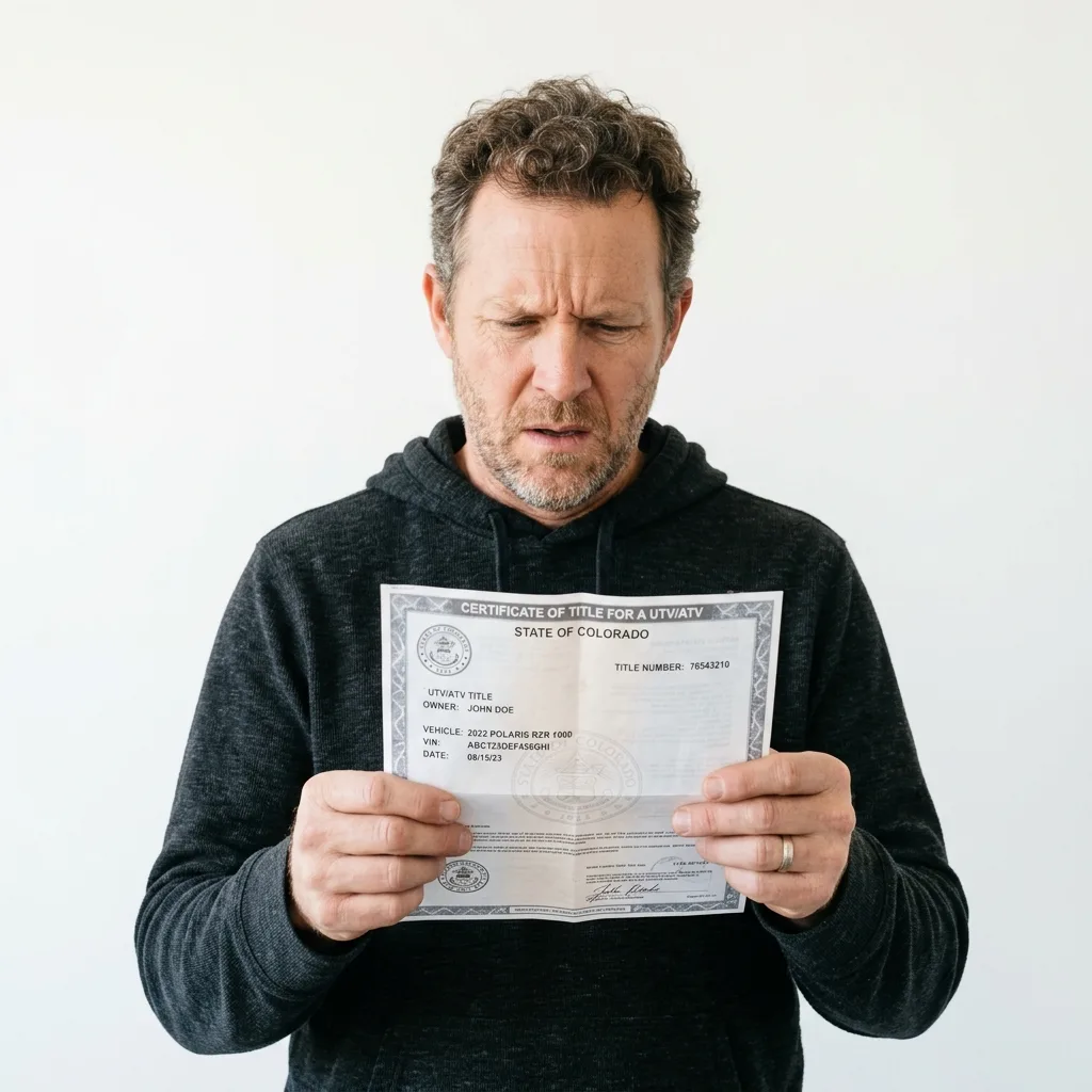 Vehicle owner confused and concerned holding incomplete title document